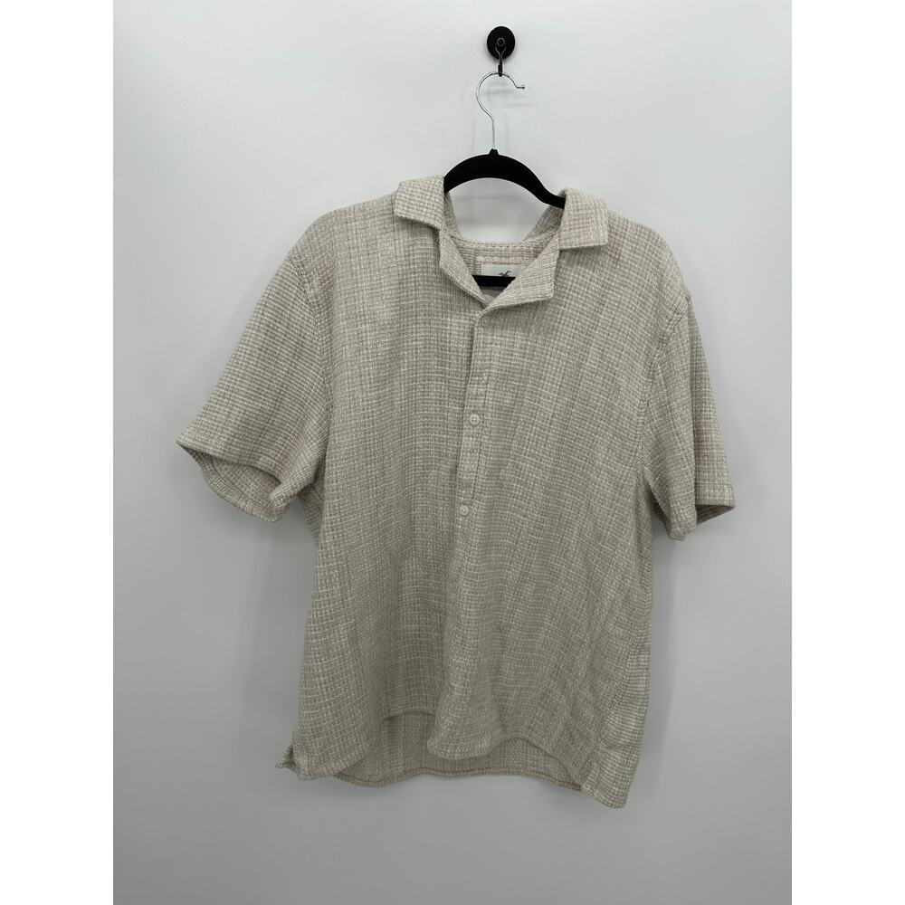 Hollister Men Woven‎ Button Front Shirt Sz L Cream Neutral Coastal Quiet Luxury